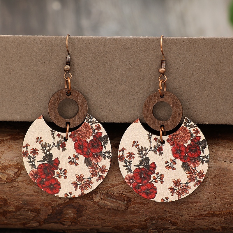 Vintage Floral Crescent Moon Earrings, Boho Round Hollow Design