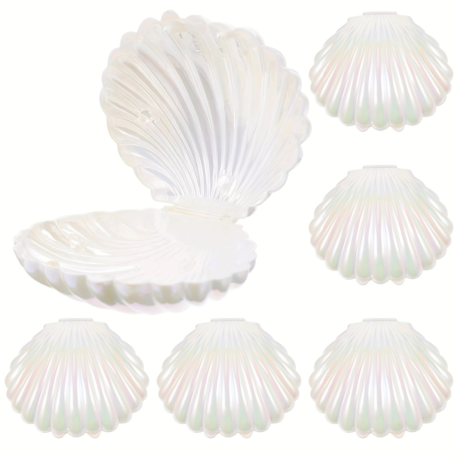 

10pcs Mini Shell Gift Boxes, White Pearlescent Plastic Jewelry Storage, Fantasy Themed Party Favor Candy Containers