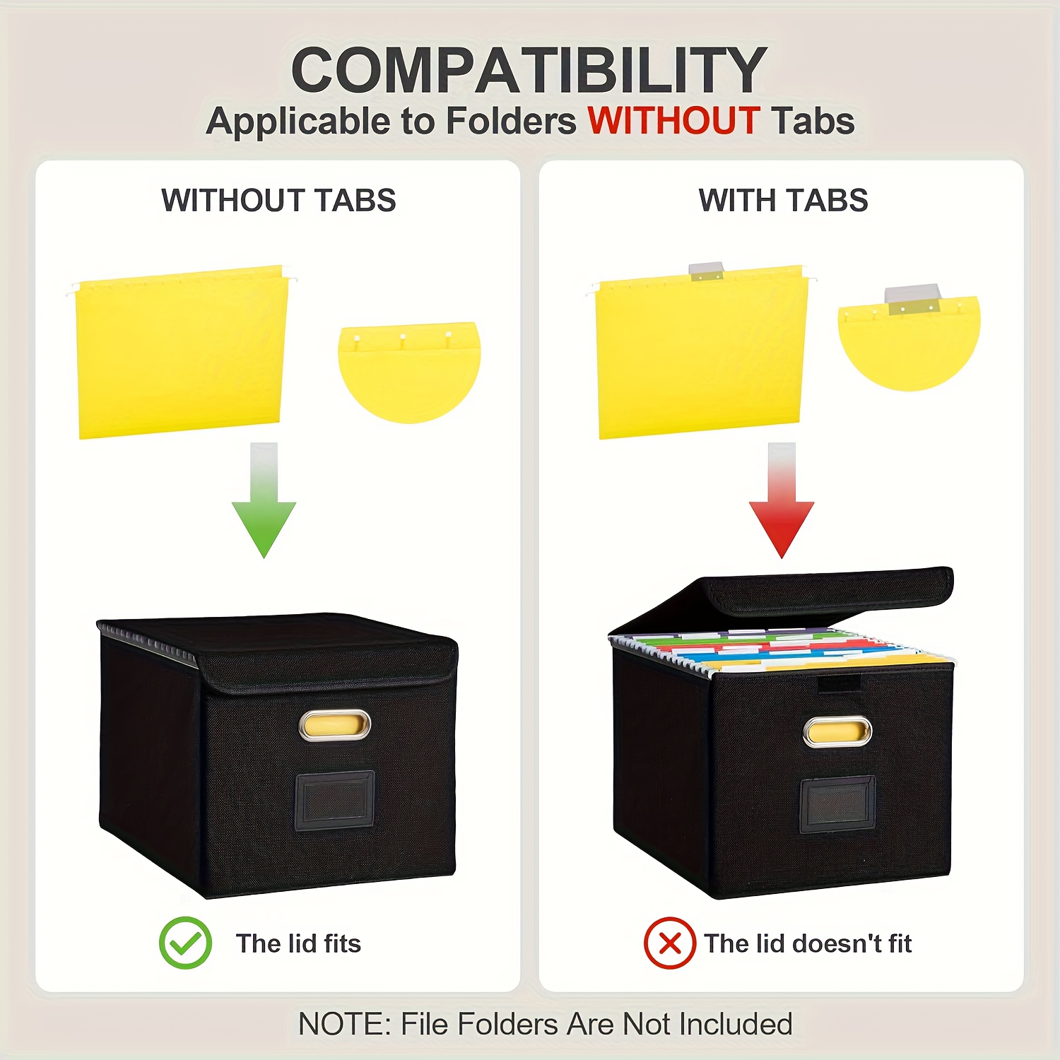 Foldable Fabric File Storage Box with Plastic Sliding Tray
