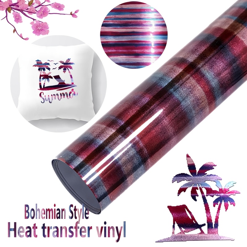 E-shop Glänzende Wärmeübertragungsfolie im Böhmen-Stil, 10" x 24" bunte Vinylrolle im Böhmen-Stil, geeignet für DIY-Kleidungsmuster, T-Shirts, Schuhe,