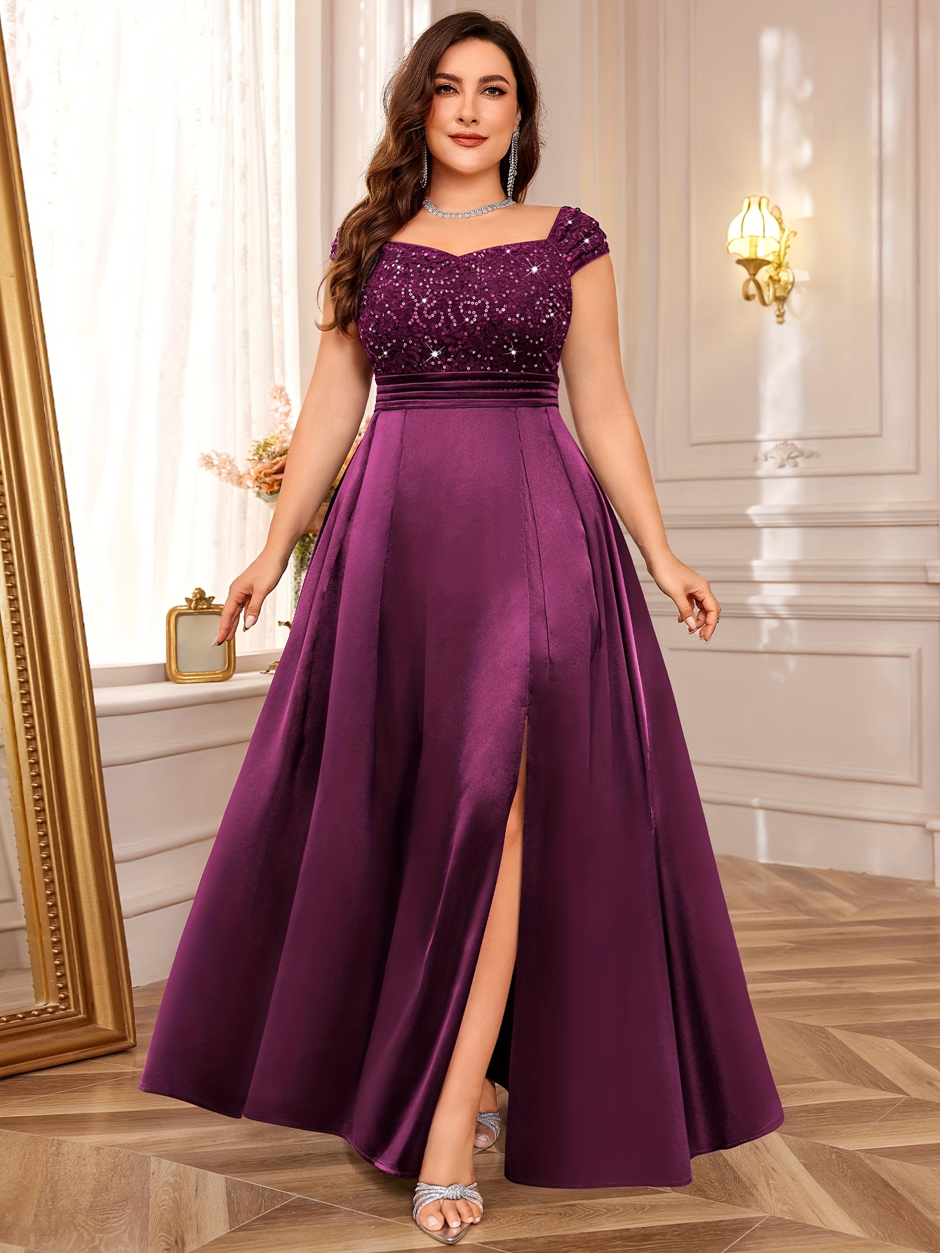plus size satin dress - United Arab