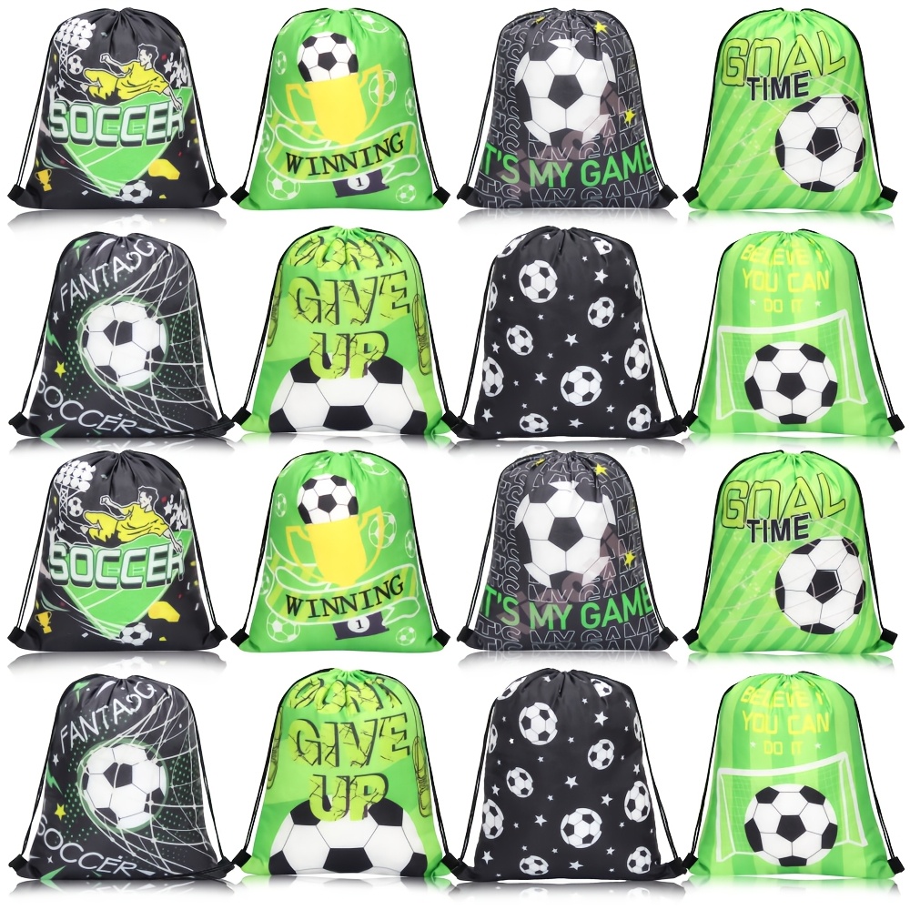 E-shop 16 Stück Zeugbeutel für Fußball-Themenpartys - Polyestermaterial ist strapazierfähig und wiederverwendbar, geeignet für Geburtstagsgeschenke,