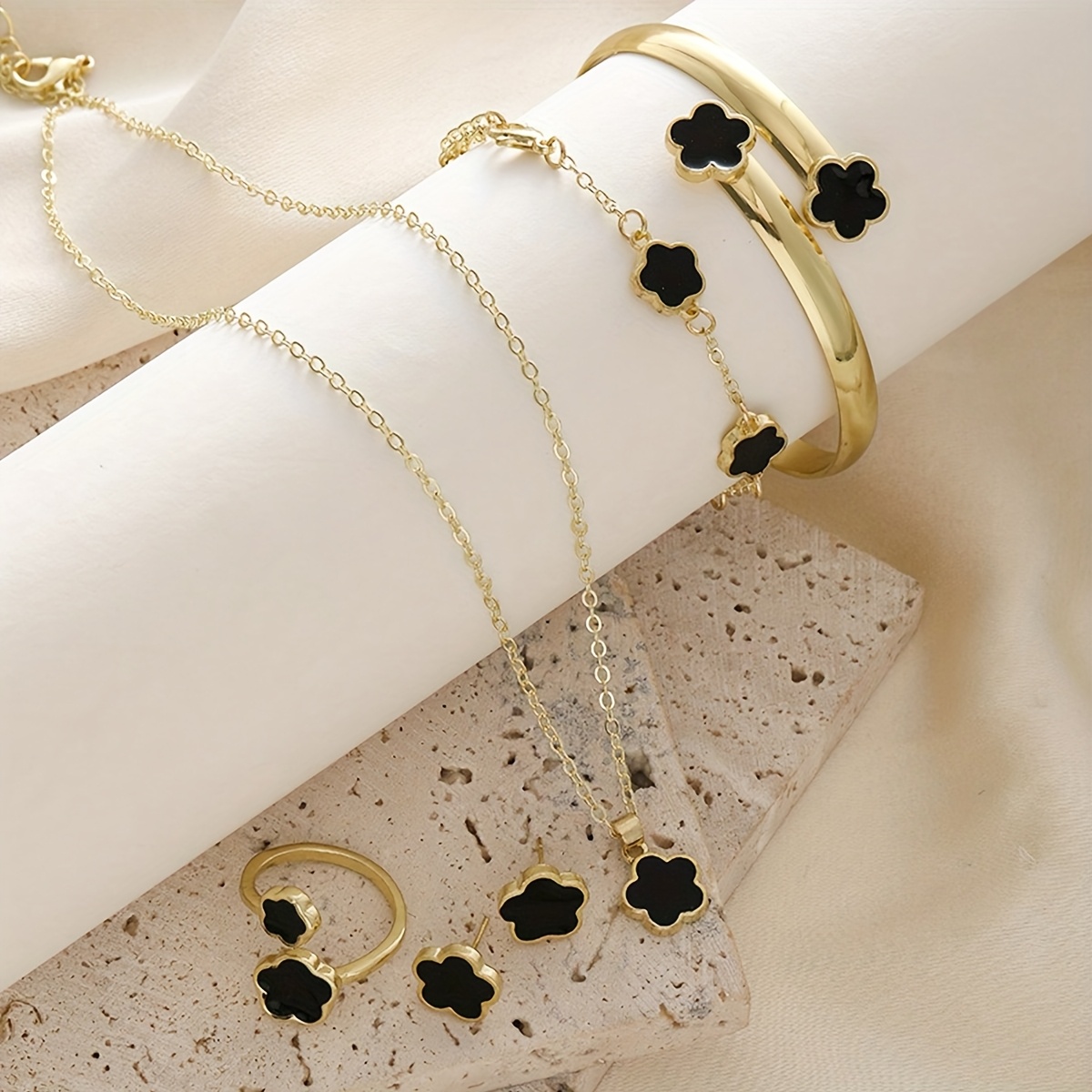 Lucky Clover Bracelet, Necklace, Earrings, Bracelet, Ring Set of Five