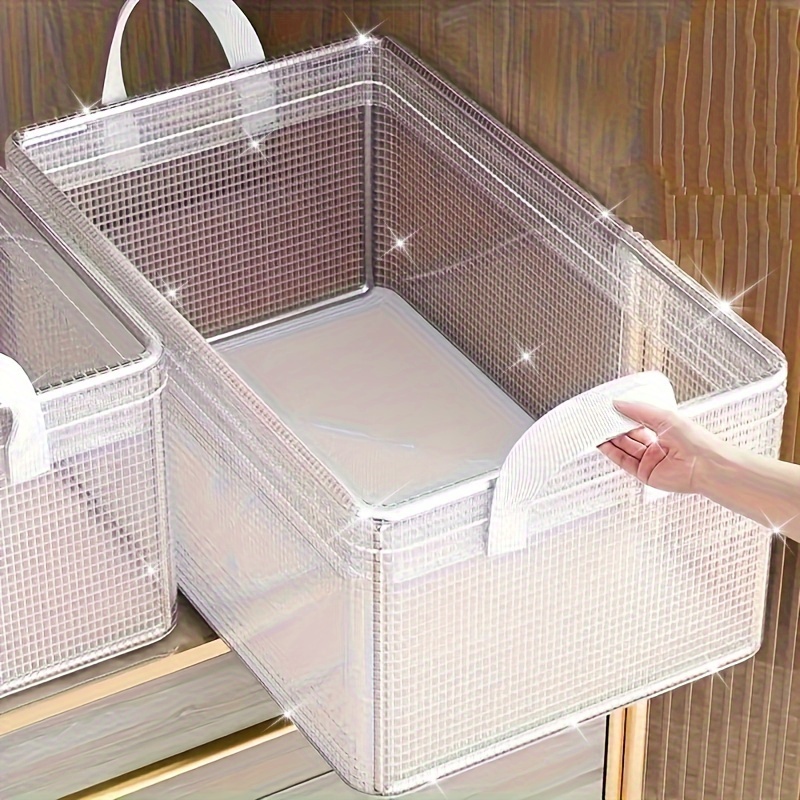 

2pcs Chic Transparent Pvc Storage Bins With - Foldable & Stackable Organizer For Clothes And Accessories, Ivory, Storage Bins For Clothes