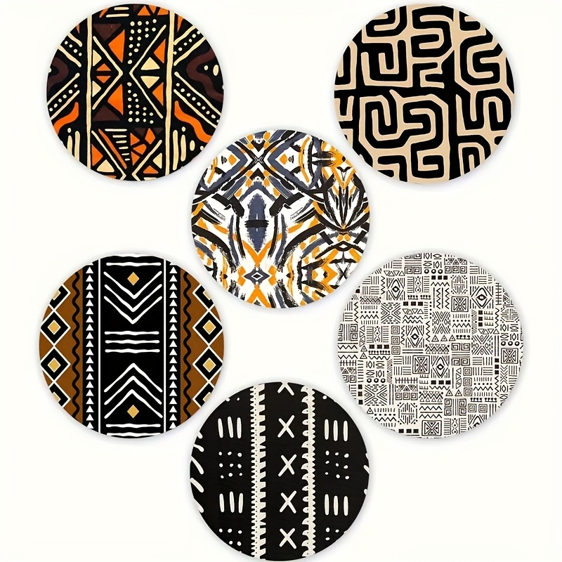 TEMU 2d-6pcs African Tribal Pattern Wooden Coasters, Suitable For Bars, Home , Cafes, Offices, And Occasions, Home Decor Housewarming Gift