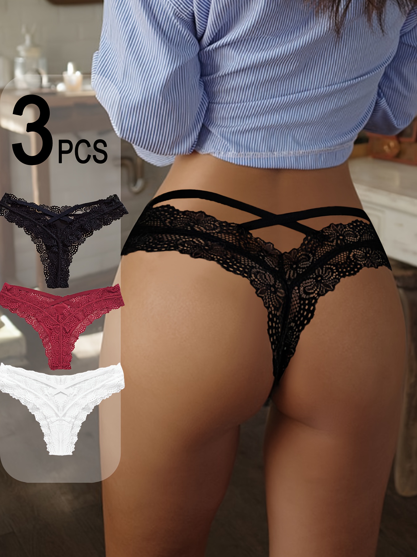 3 stuks Dames Kanten Strings