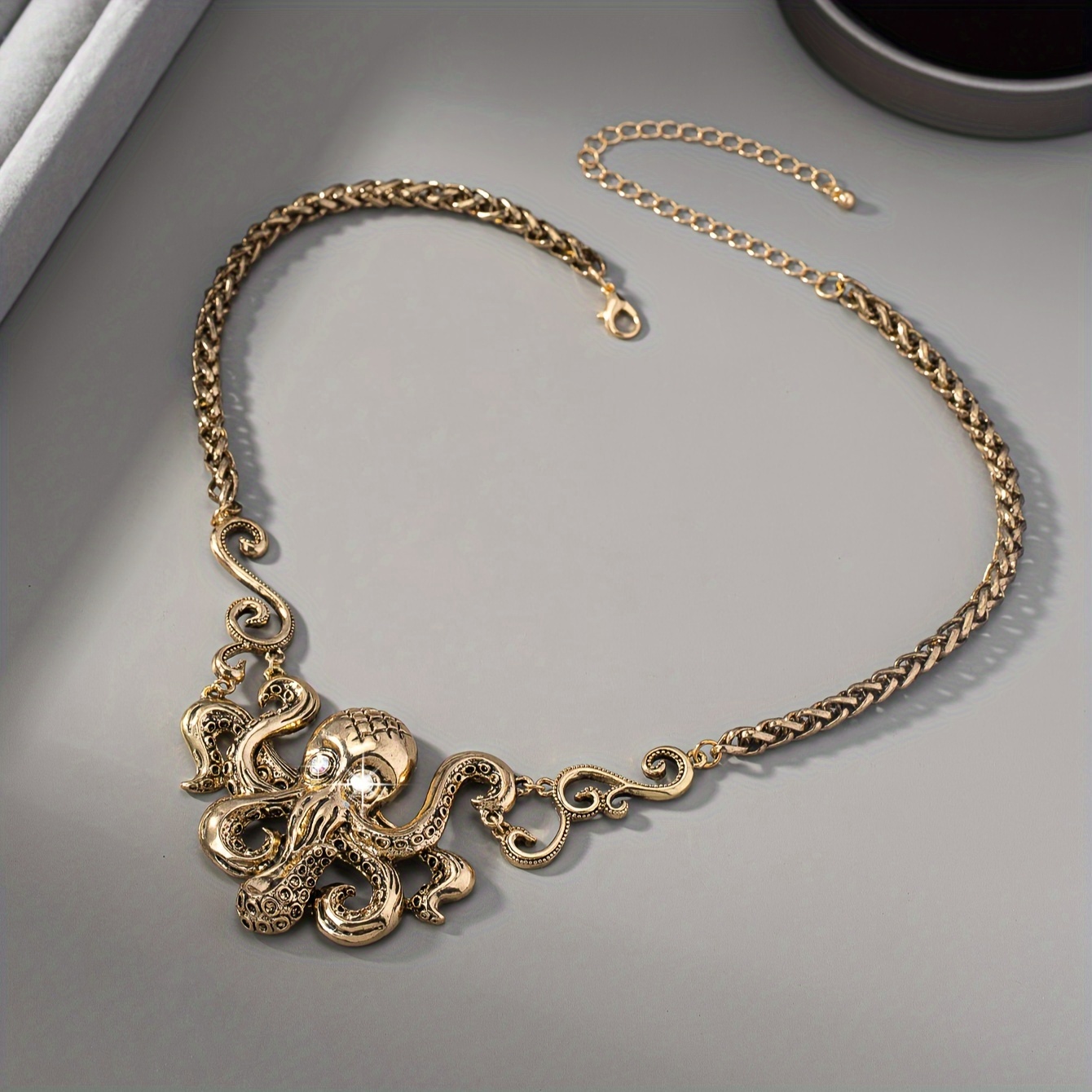 Vintage Octopus Necklace with Rhinestones for Women