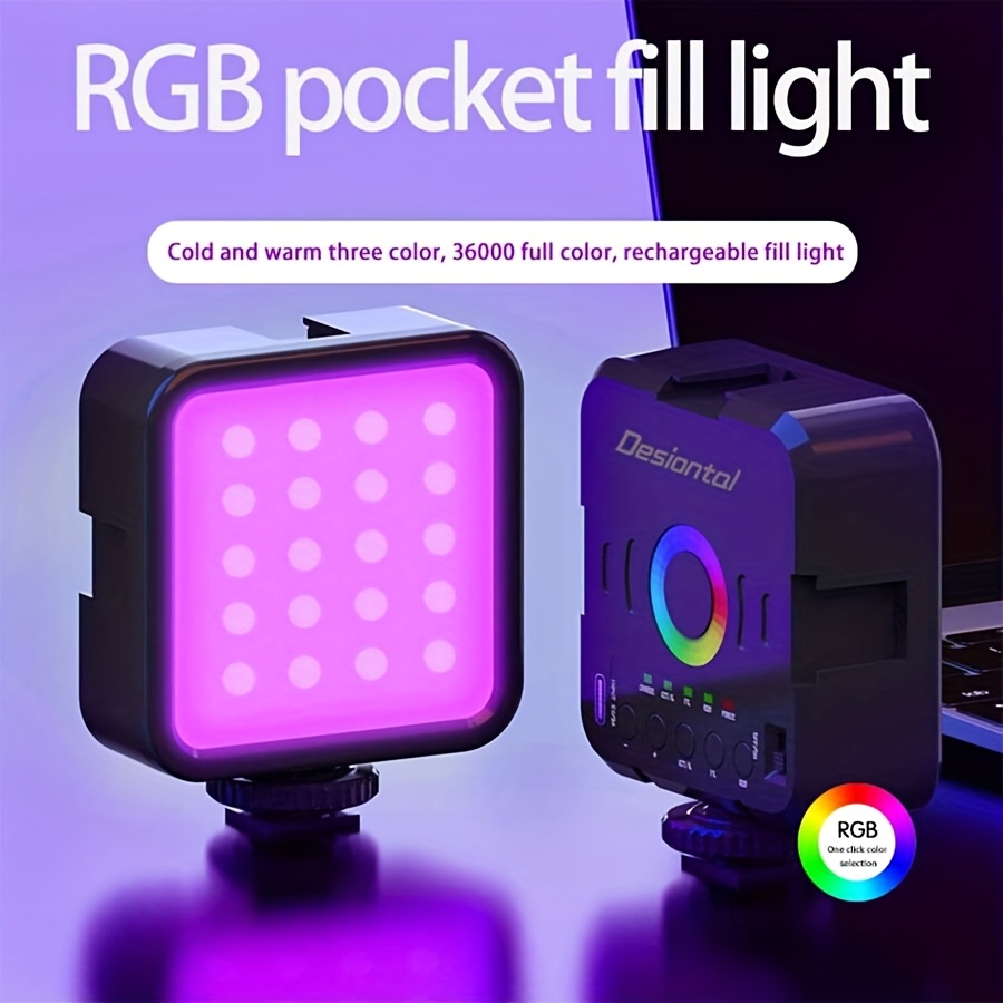   w70 mini multifunction portable   rgb fill light built in 1200mah rechargeable battery 3000 9000 adjustable colour temperature with 3 cold shoe mounts for vlog video recording 0
