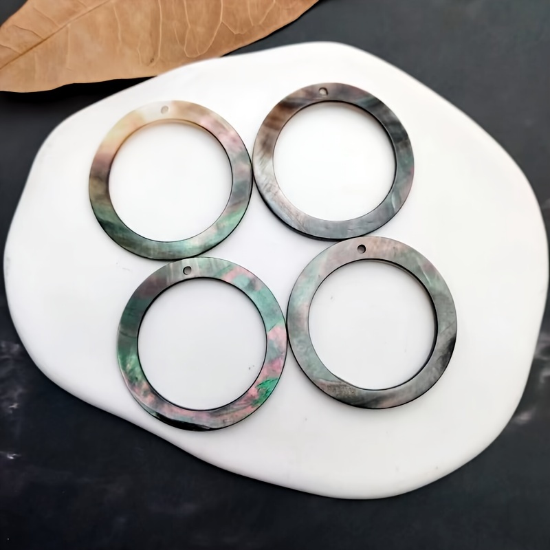 4pcs 40mm Black Shell Circle Pendants with Single Hole - DIY Jewelry Making Accessories