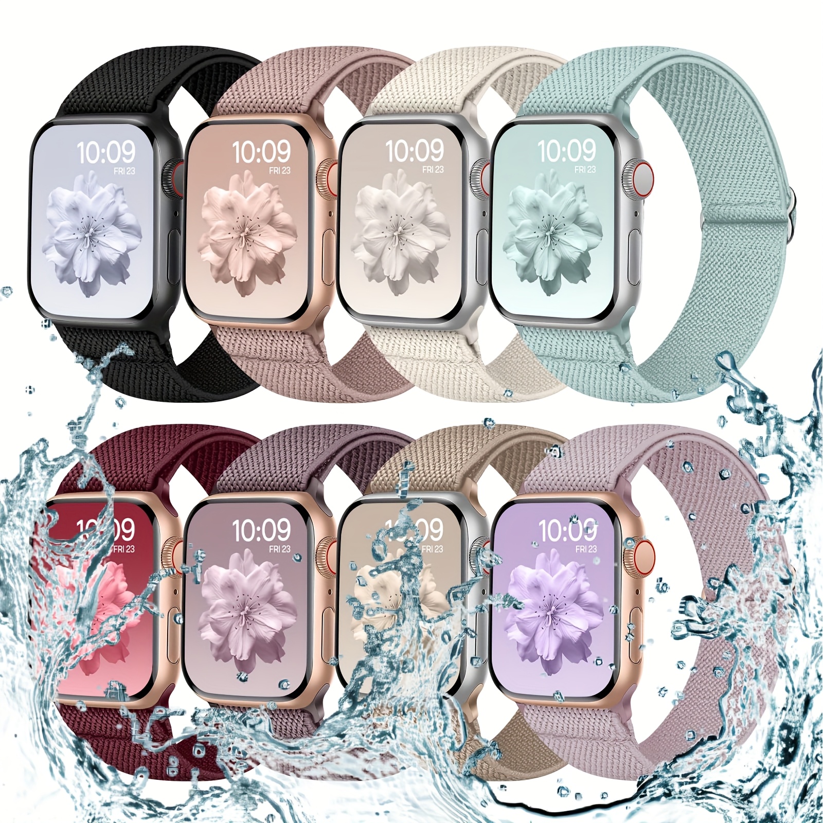 E-shop 8er-Pack Stretchy Solo Loop, Kompatibel mit Apple Watch Band 38mm 40mm 41mm 42mm 44mm 45mm 46mm 49mm für Damen & Herren, Weiches Nylon