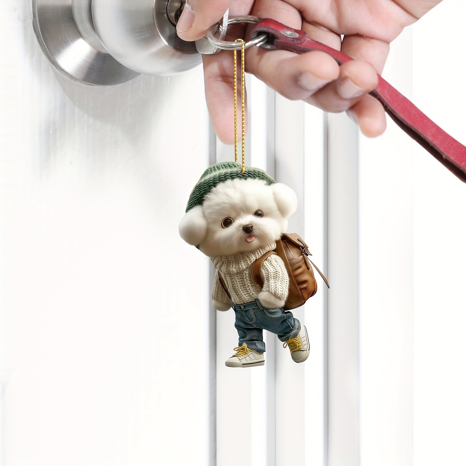 

Cute Teddy Bear Acrylic Keychain - Cartoon Animal Charm For Car Mirror & Home Decor, Perfect Valentine's Gift