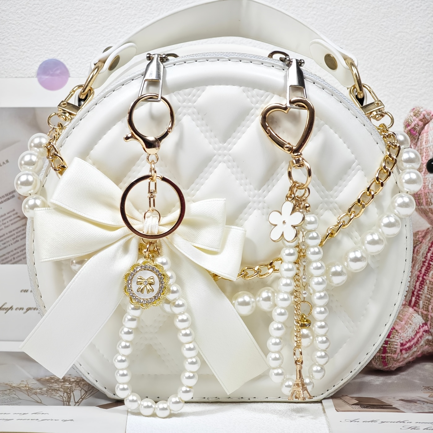 3pcs Chic Metal Bag Charms & Keychains Set, Elegant Handbag Decorations