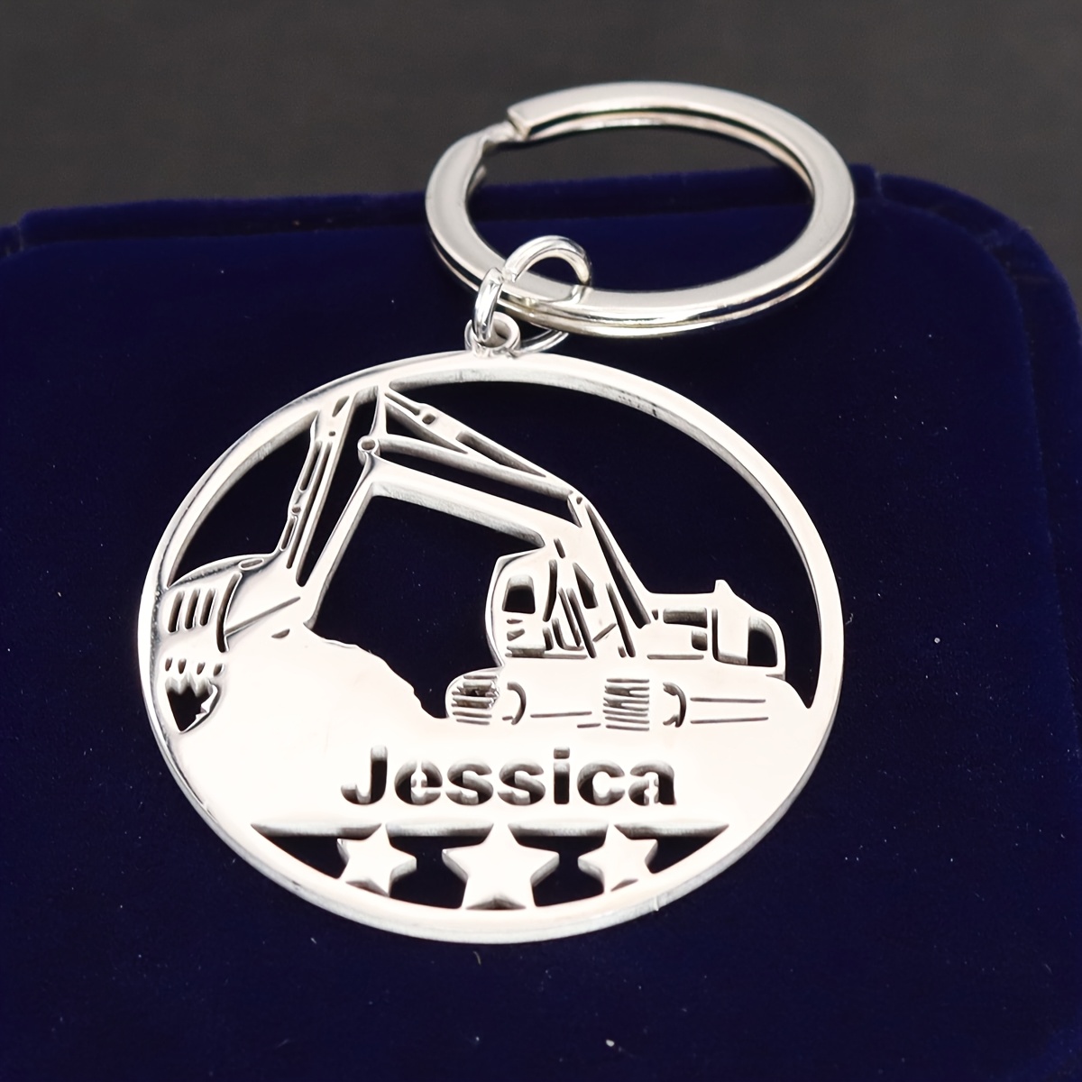 TEMU Custom Name Round Excavator Keyring | Durable Stainless Steel Personalized Accessory, Perfect Gift For Machinery Enthusiasts