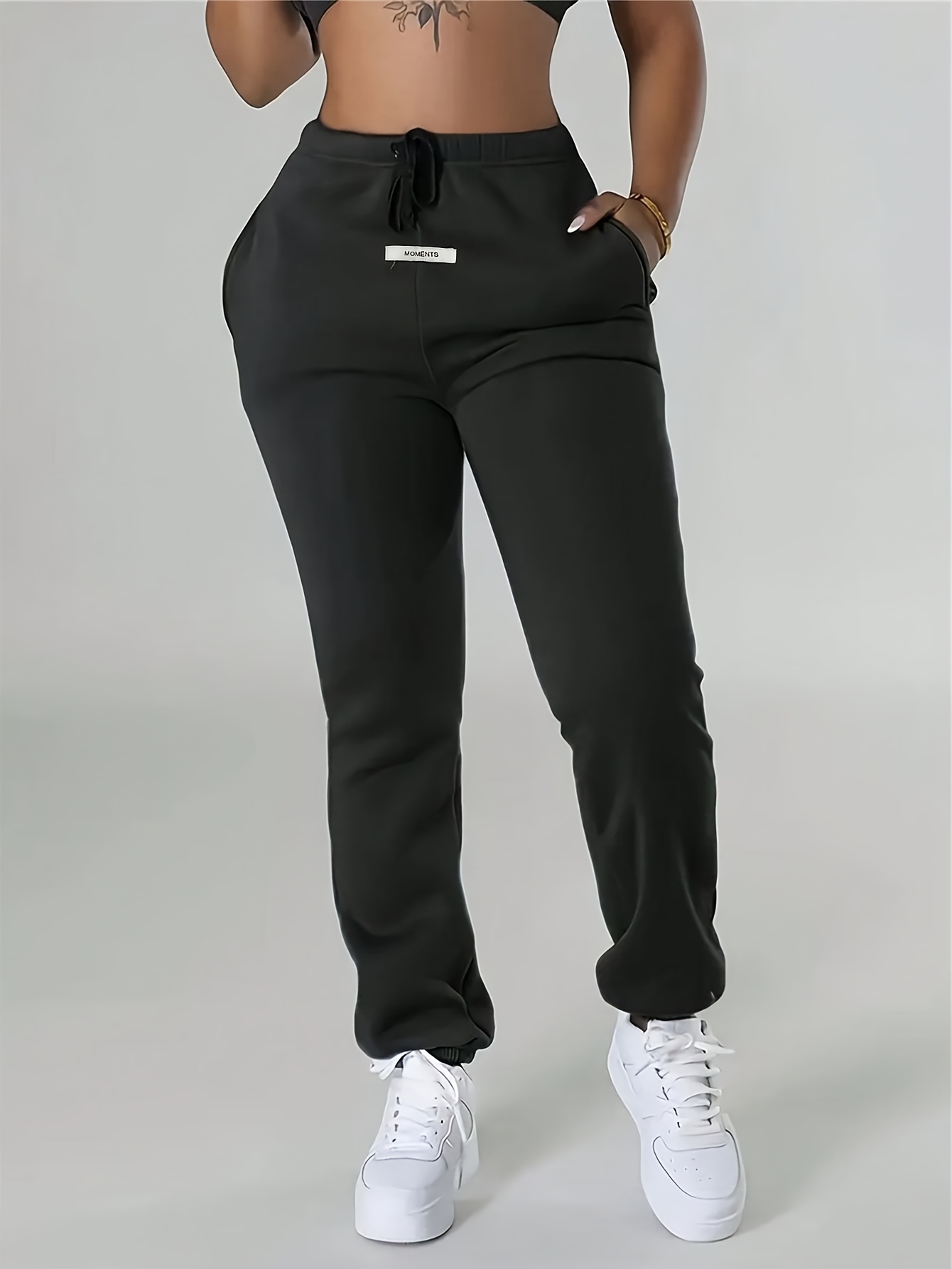 womens 2pcs jogger set black gray elastic waistband Temu