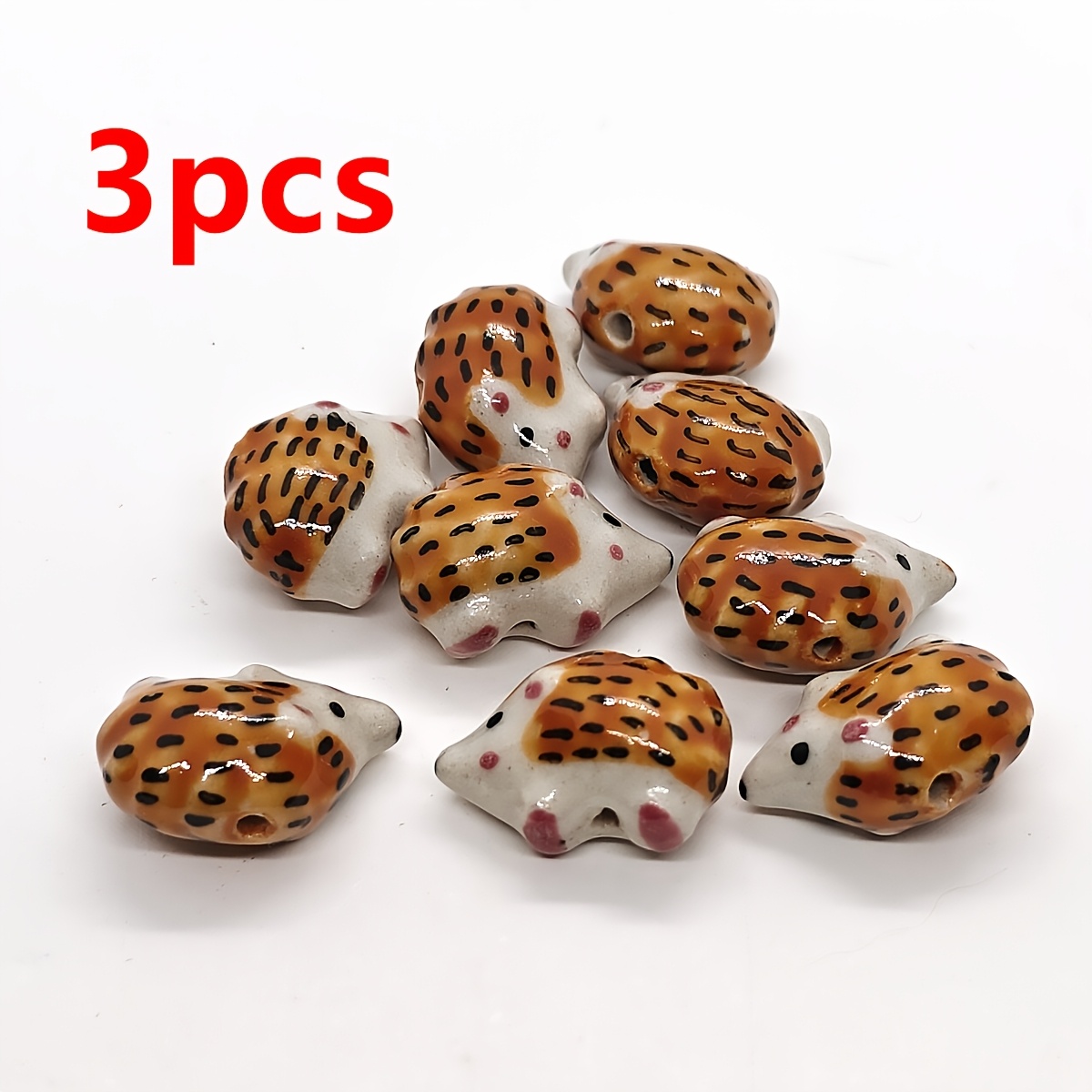 TEMU 3 pezzi di perline in ceramica a forma di marrone chiaro per forniture per di gioielli, perline fatte a con simpatici animali per braccialetti,