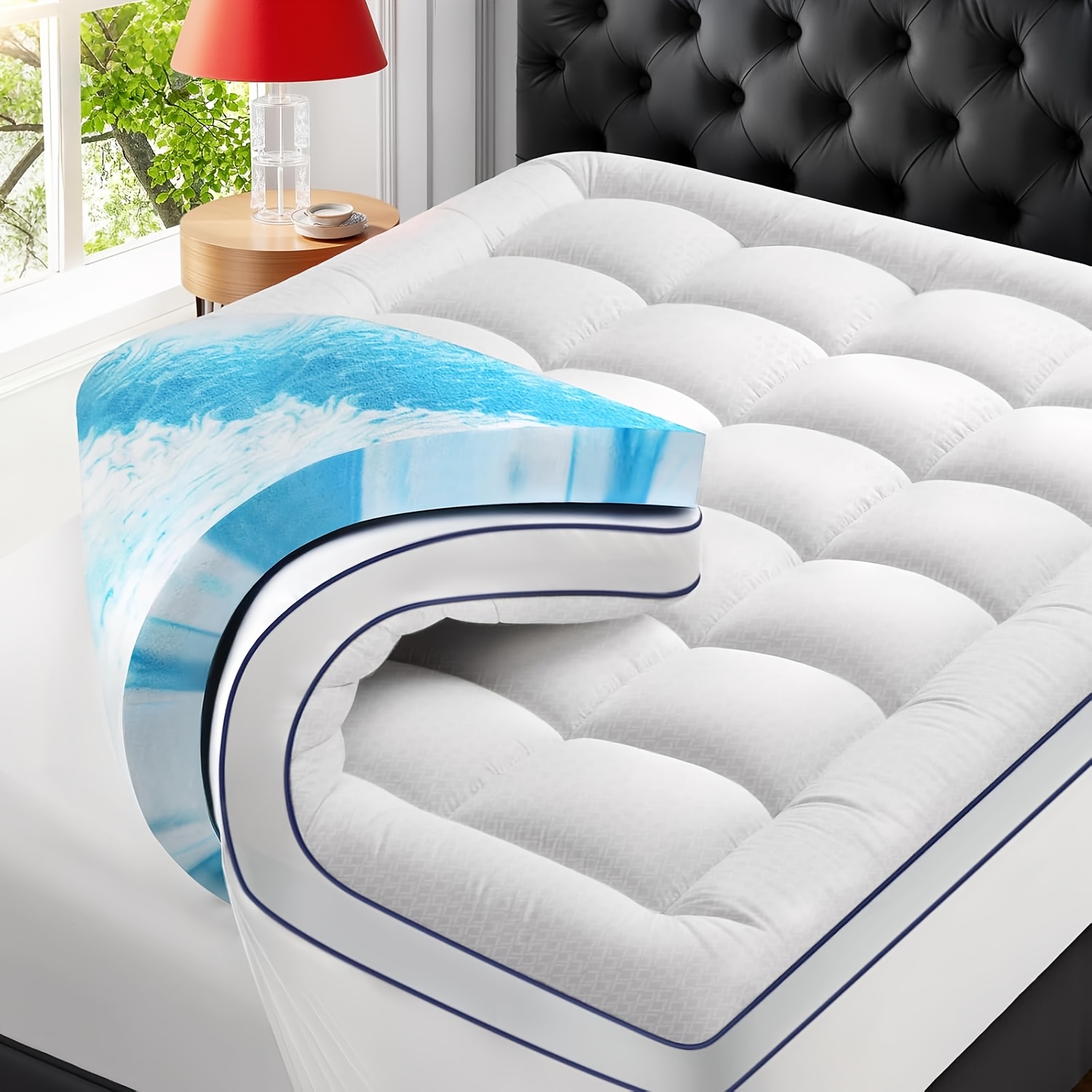 TEMU Surmatelas de 3 pouces en mousse à mémoire de rafraîchissante, Surmatelas de 2 pouces en mousse à mémoire de et Housse de matelas à coussin de 1