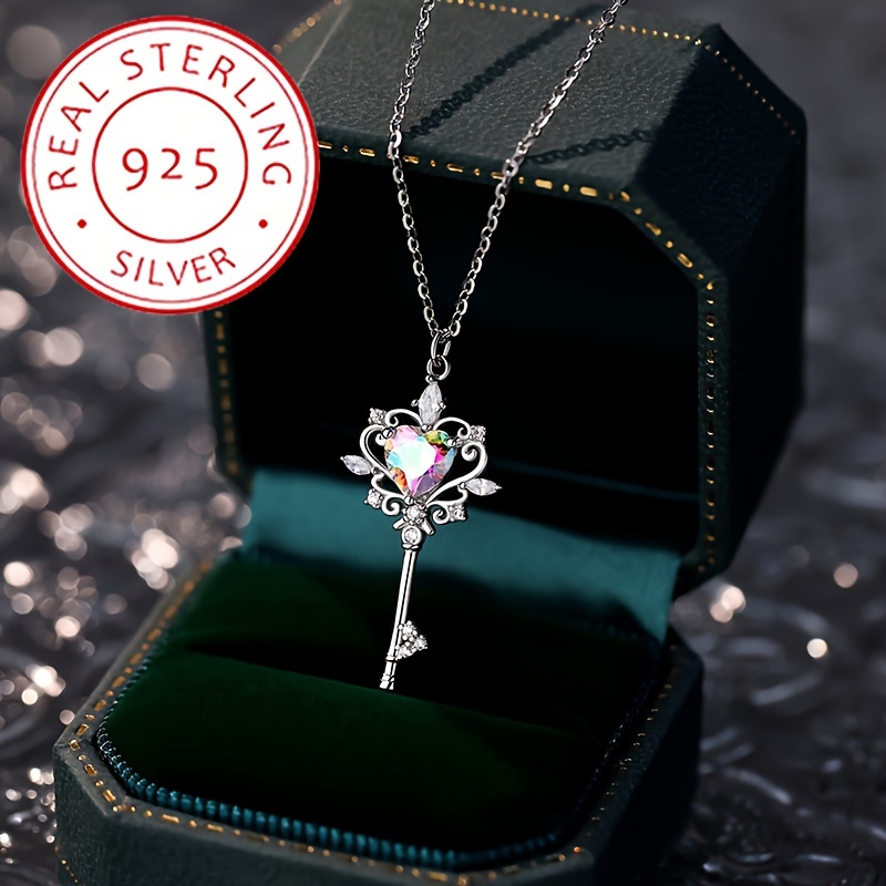 

S925 Necklace With Heart-shaped Opal - Perfect For Everyday Wear And Gift Giving - April Birthstone - Synthetic Zirconia - Valentine's Day Gift