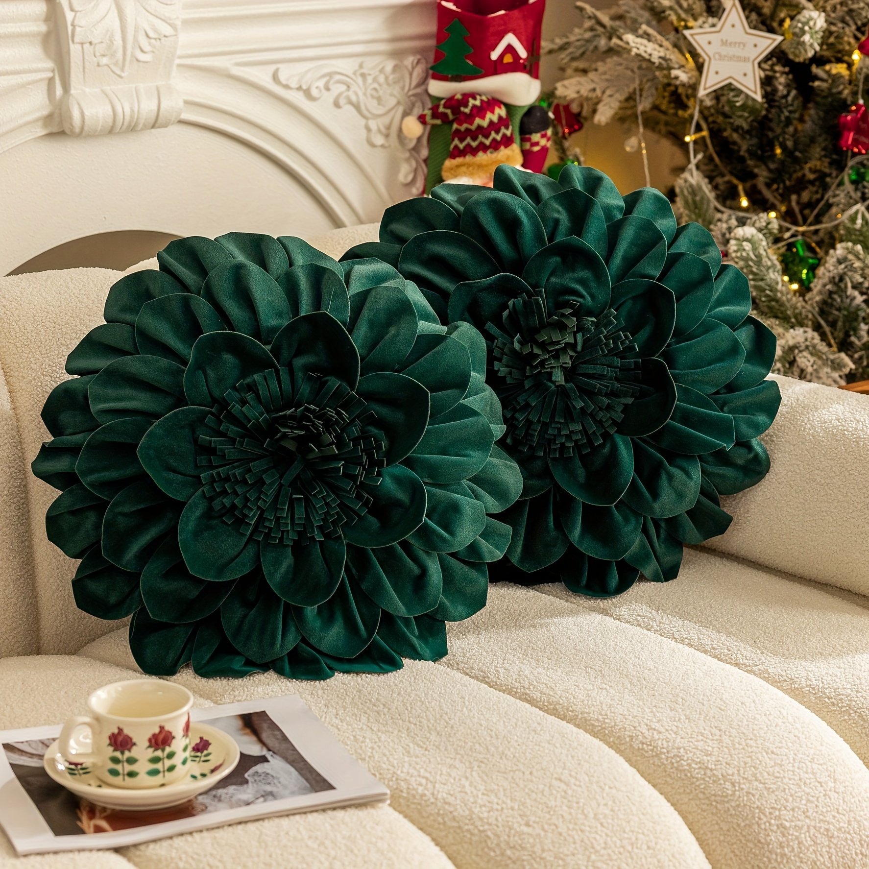 festive 3d floral velvet pillow cover soft frosted   for   decor   in     pillow not included details 9