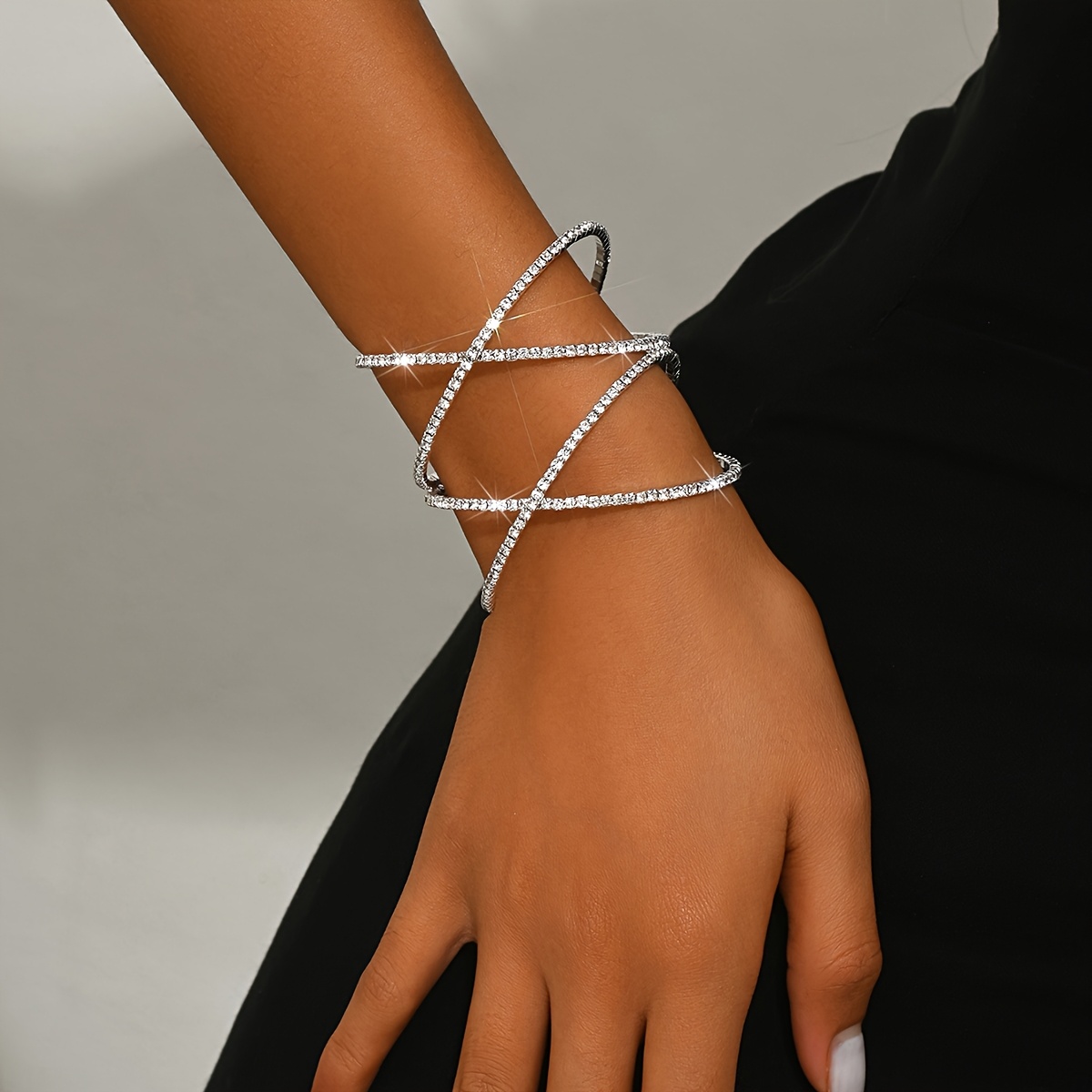 1pc Western Cross-open Bangle Bracelet Clasp Rhinestone Silver-plated Bracelet