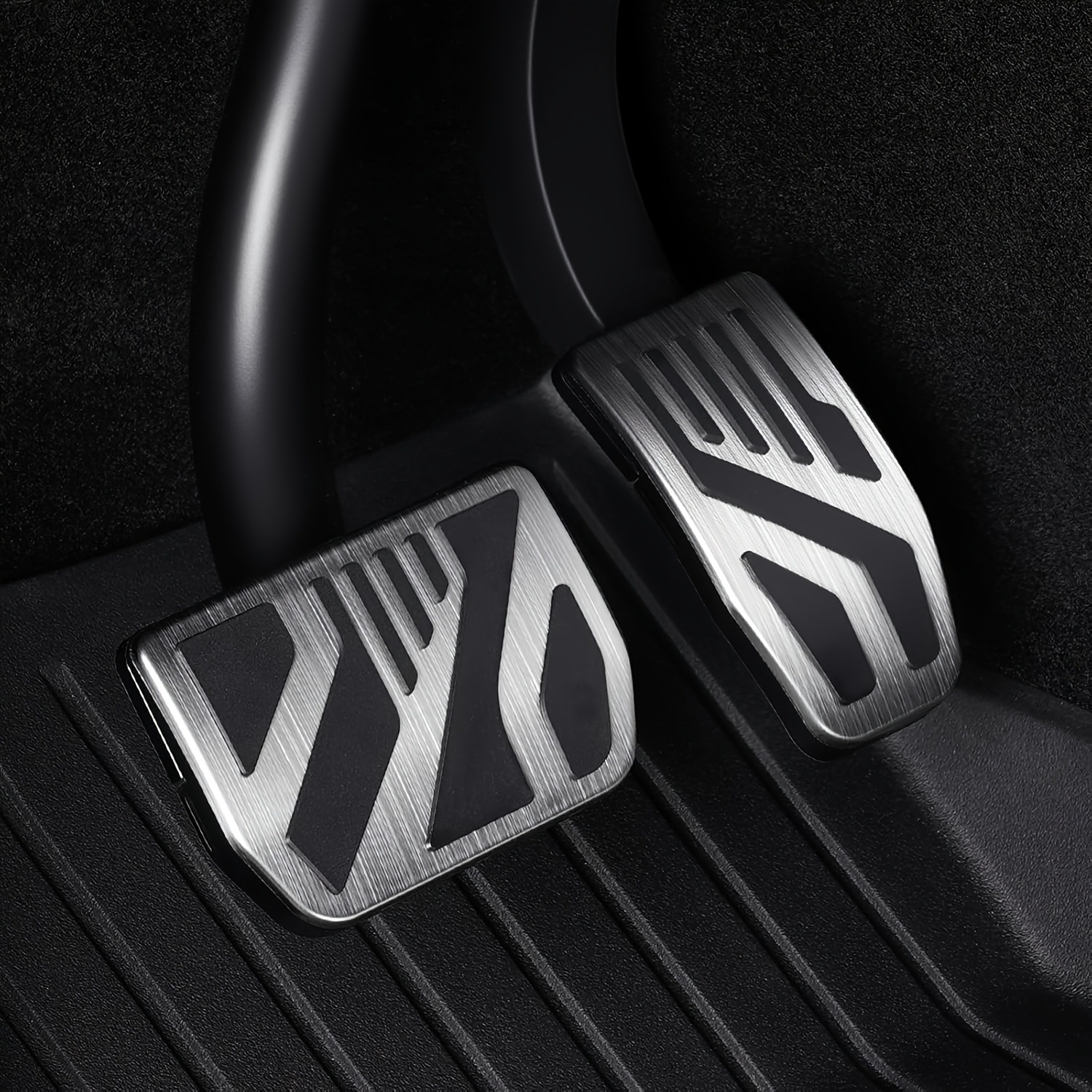 TEMU 2pcs Set Stainless Steel Self-locking Pedal Covers For All For And Model 3 | For /3 2016-2026, Anti-slip Accelerator And Brake Pedal Pads,