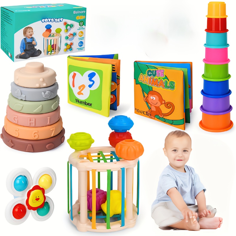 TEMU 6 In 1 Learning Puzzle Set Toys, Stacking Toys, 26pcs Baby Toys, Sensory Learning Toys, Cloth Books, Baby Fun For Boys And Girls 6m+, Birthday