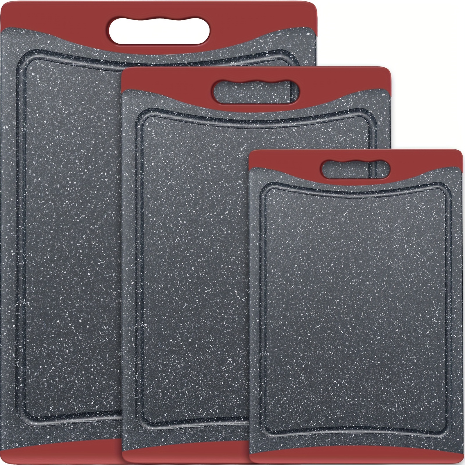 

Extra Large Cutting Boards, Plastic Cutting Boards For Kitchen (set Of 3) Cutting Board Set Dishwasher Chopping Board With Juice Easy-grip Handles, Red