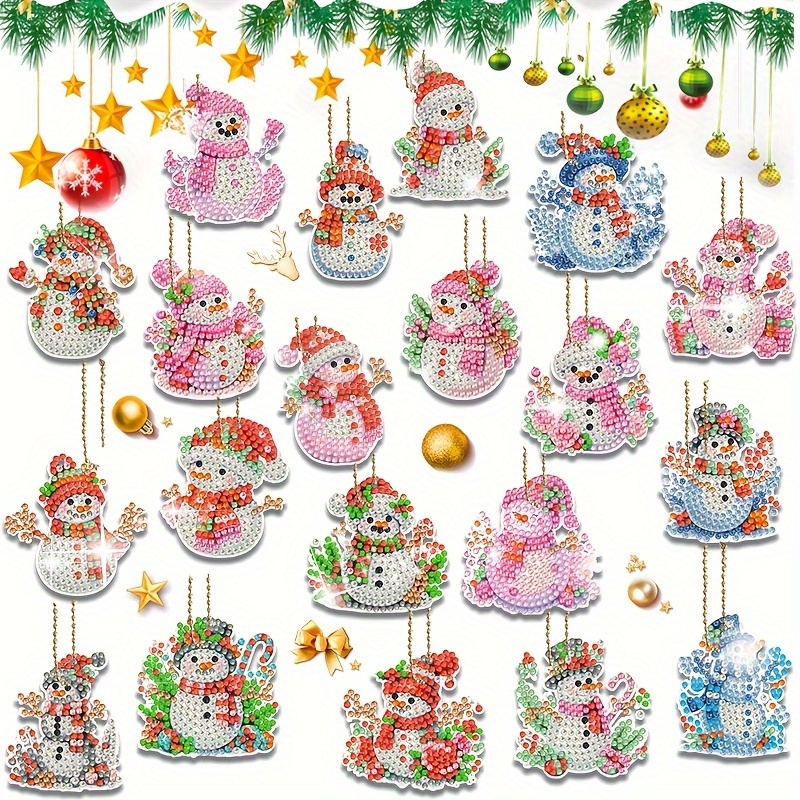 

Zanbee 20pcs Christmas Diamond Art Painting Keychains - Diy Snowman Mosaic Crafts Set, Tree Hanging Style Pendants, Perfect Handmade Gift For Christmas Decor