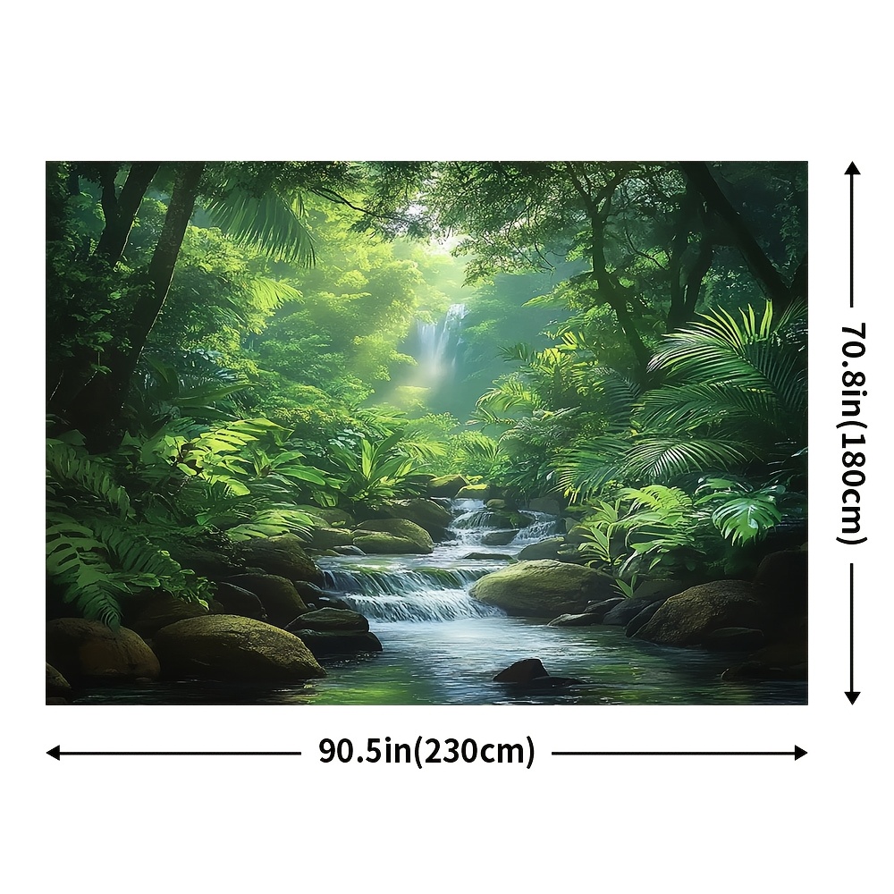 TEMU 1pc Décoration Murale Géante sur le Thème du Printemps - Forêt Verte et Ruisseau - Polyester Durable, Pas d'Électricité , avec Trous Faciles à