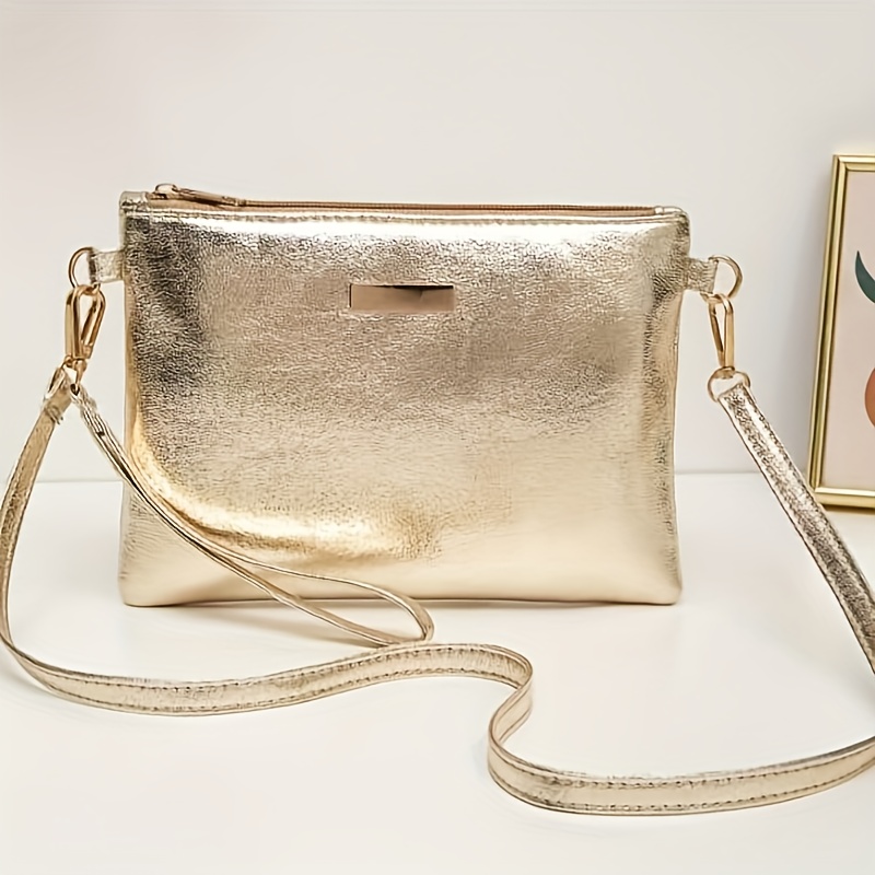 Image of Fashionable Women'-color Wristlet, Handbag, And Crossbody Multi-use Bag In Golden And Silvery, With Texture, Suitable For Daily Casual And Versatile Commuting Use