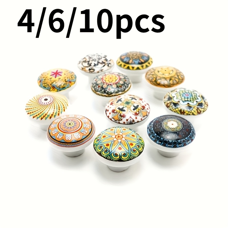 item picture 4 6 10pcs bohemian european ceramic ceramic like drawer pulls multi color black white     round cabinet knobs for wardrobe doors dresser drawers vintage hardware  