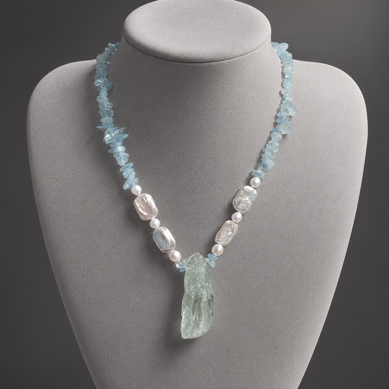 TEMU Collier pour femmes en aquamarine naturelle et perles baroques, pendentif en cristal vert , bijoux de de perles de naturelle bohème à , collier