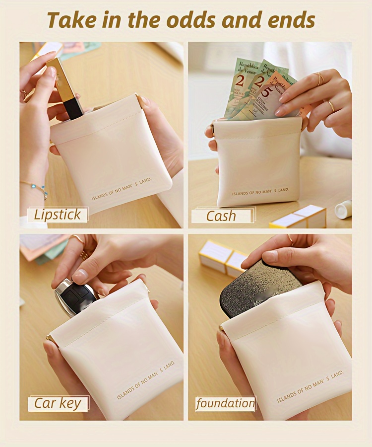 1pc Automatic Closure Portable Organizer Pouch - Premium Synthetic Leather Travel Case for Lipstick, Earphones, Cables & Keys - Lightweight Compact Design in Caramel/Milk White/Black, Pouch Bag, Everyday Convenience, Sophisticated Accessory, Quality Craftsmanship