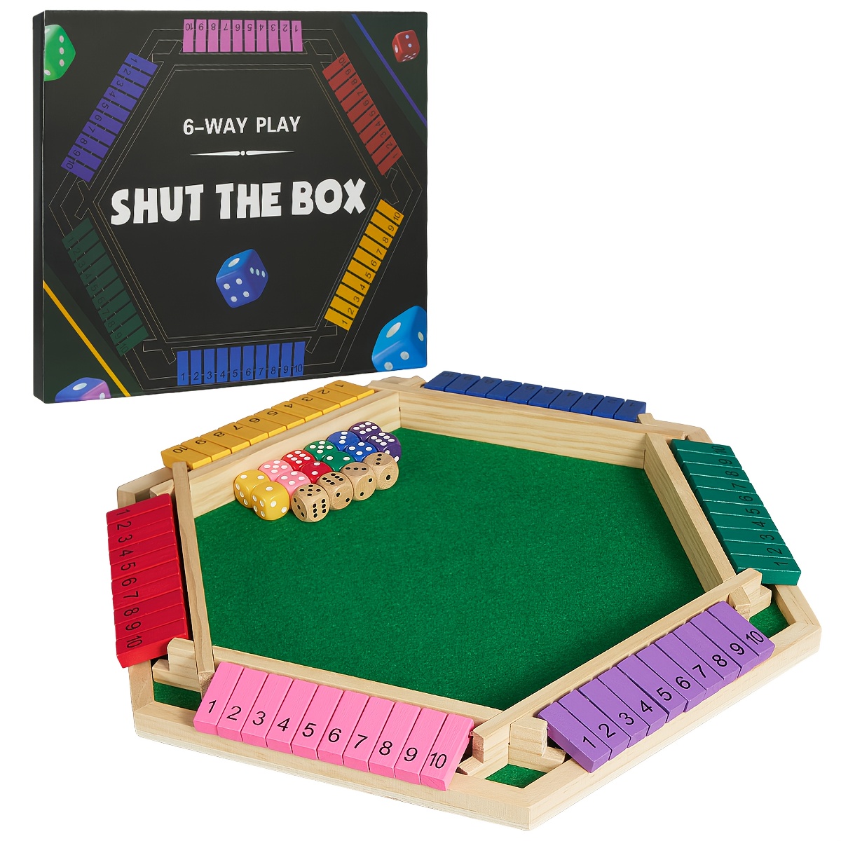 Hut The Box Game For 6 Players With 12+4 Dice - 6-sided Wooden Board Math Number Games, Kids' Learning And Educational Toys, Ideal Halloween And Christmas Gifts For Family Boys Girls