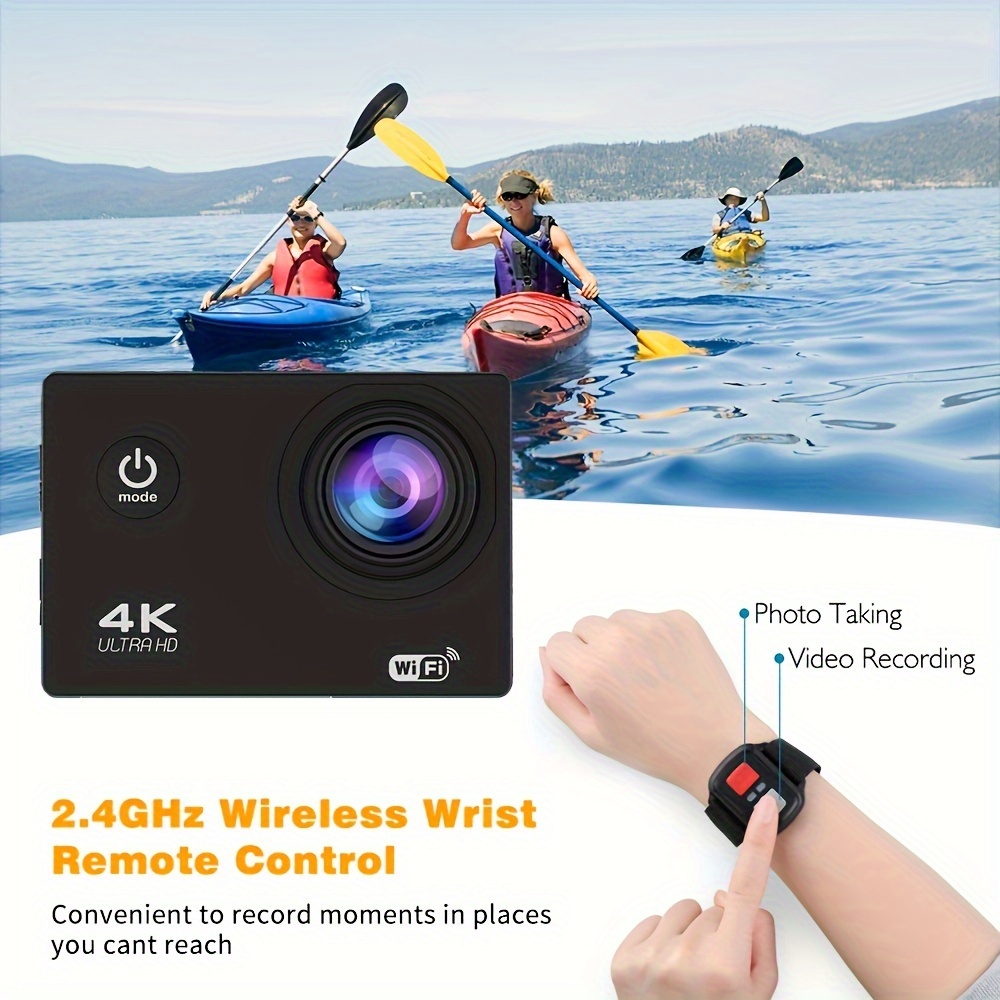 4k outdoor sports camera video resolution up to 4k30fps photo resolution 16mp 2 0 inch lcd screen with wifi 1574 8 inch 170 degree fisheye wide angle lens 900mah battery support loop recording suitable for diving cycling extreme sports such as hiking and surfing helmet camera pet camera sports camera