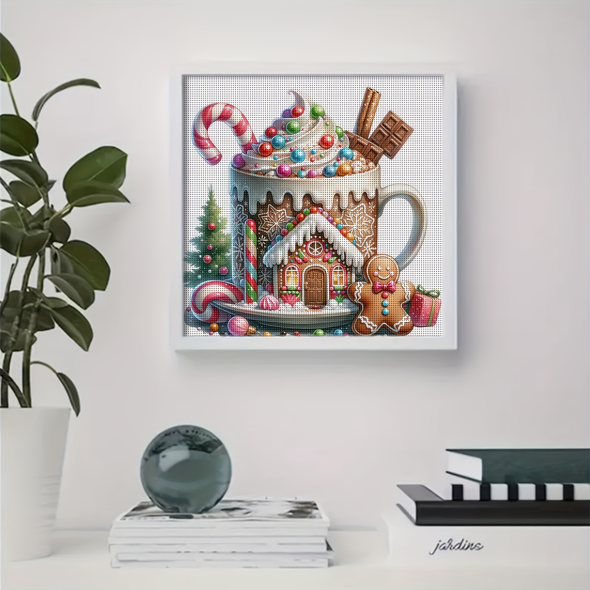 TEMU 1 Set - Christmas Cup Themed Cross- Painting Kit, Diy High-quality Needlework Embroidery, 11ct Cross- Embroidery Painting Decorative Craft,