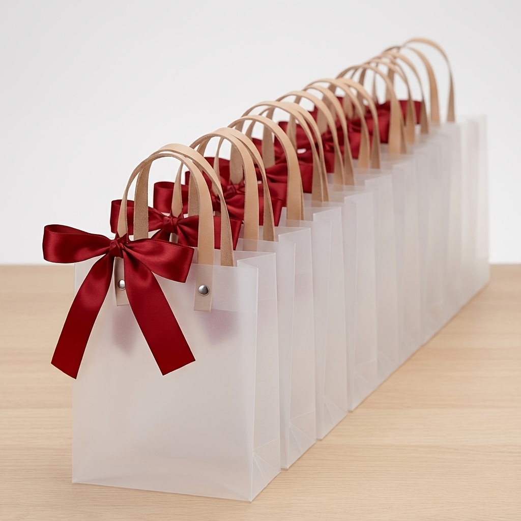 TEMU Gift For Her/him 30pcs Frosted Plastic Gift Bags, Suitable For - Reusable Handbags With Handles And Ribbon Bows, For Weddings, Showers,