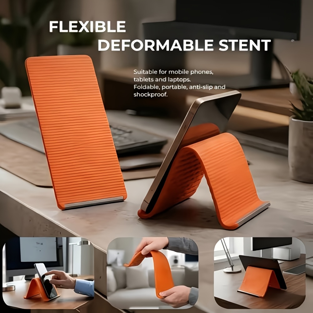 a newly designed foldable stand that   shaped featuring an inner aluminum sheet and silicone material for flexible support and bending it serves multiple purposes perfectly compatible with phones tablets and laptops Product details 1