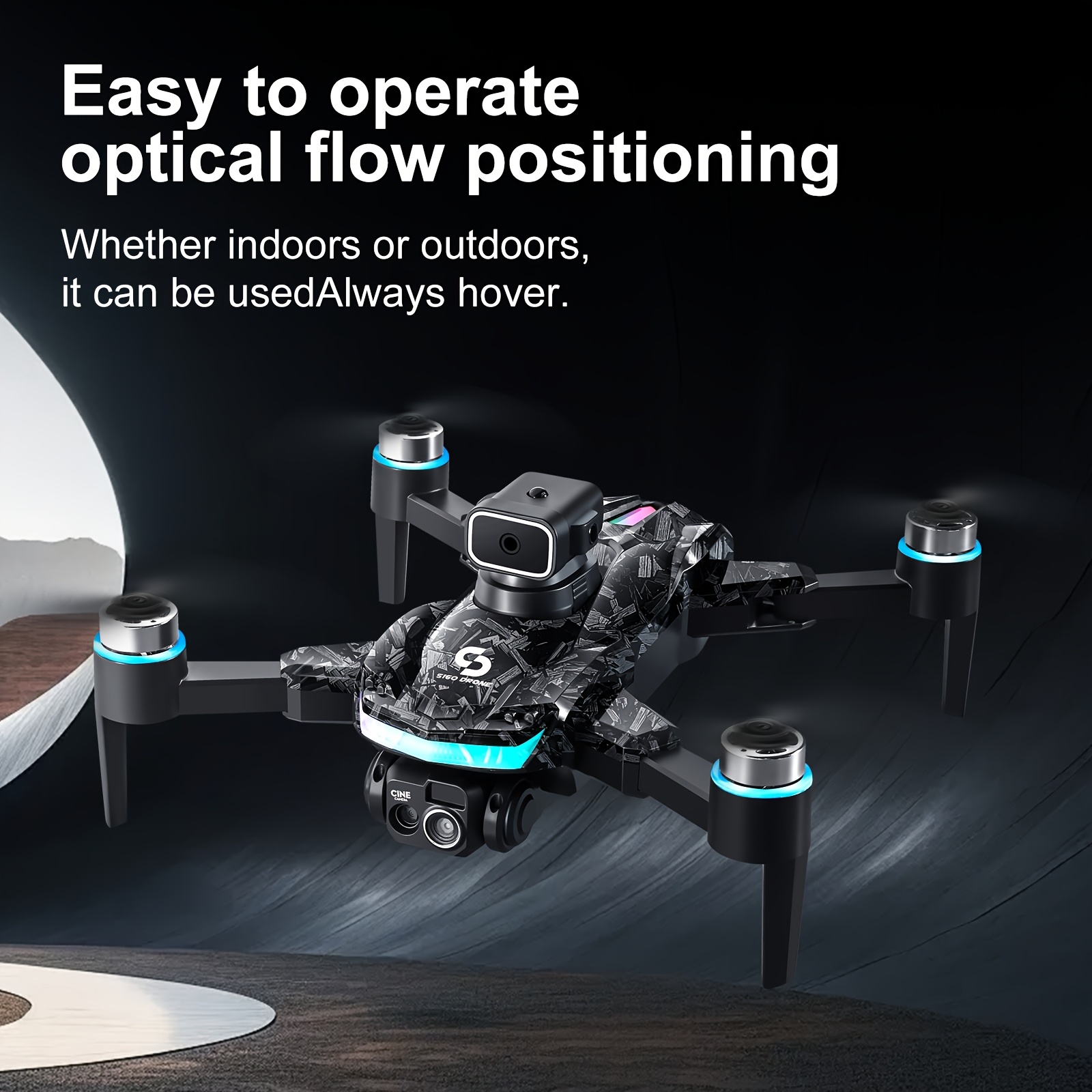 DROONE S160 Drone with Screen Remote, Adjustable Dual Cameras, Brushless Motors, Optical Flow Positioning & LED Night Lights - Perfect Christmas Gift for Beginners, Black