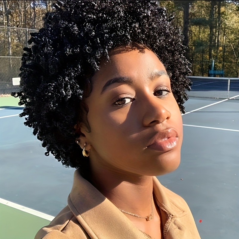 TEMU Synthetic Kinkycurly Wigs Short Afro Wig For Women Fashion Short Bob Hair Wig Short Black Wigs For Women Haircuts For Women