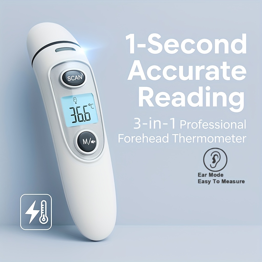 KINGCLINIC 3-in-1 Infrared Medical Thermometer for Ear and Forehead - Instant LCD Digital Display, One-Second Accuracy, °C/°F Thermometer (AAA Batteries Not Included), Travel-Friendly Professional Thermometer