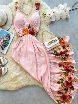 elegant casual vacation v neck suspender waist cinching ladies dress