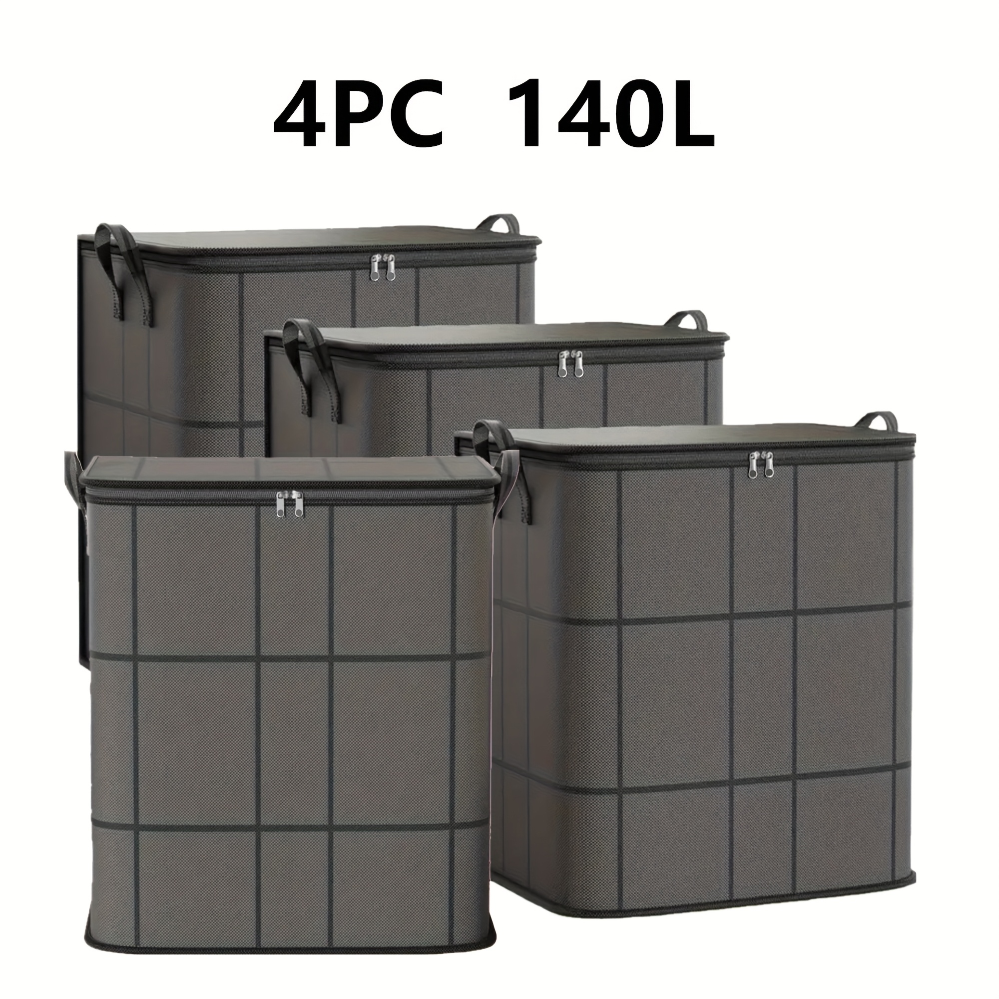 TEMU 4pcs Gray Striped Moving Storage Bags. Thickened Storage Bags, 3 Sizes Available, Suitable For Different Moving Storage Needs, Sturdy And