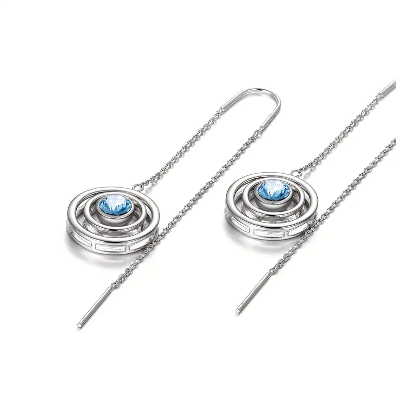 s925 sterling silvery march birthstone long dangle drop earrings artificial crystal birthday jewelry gifts for women Product details 2