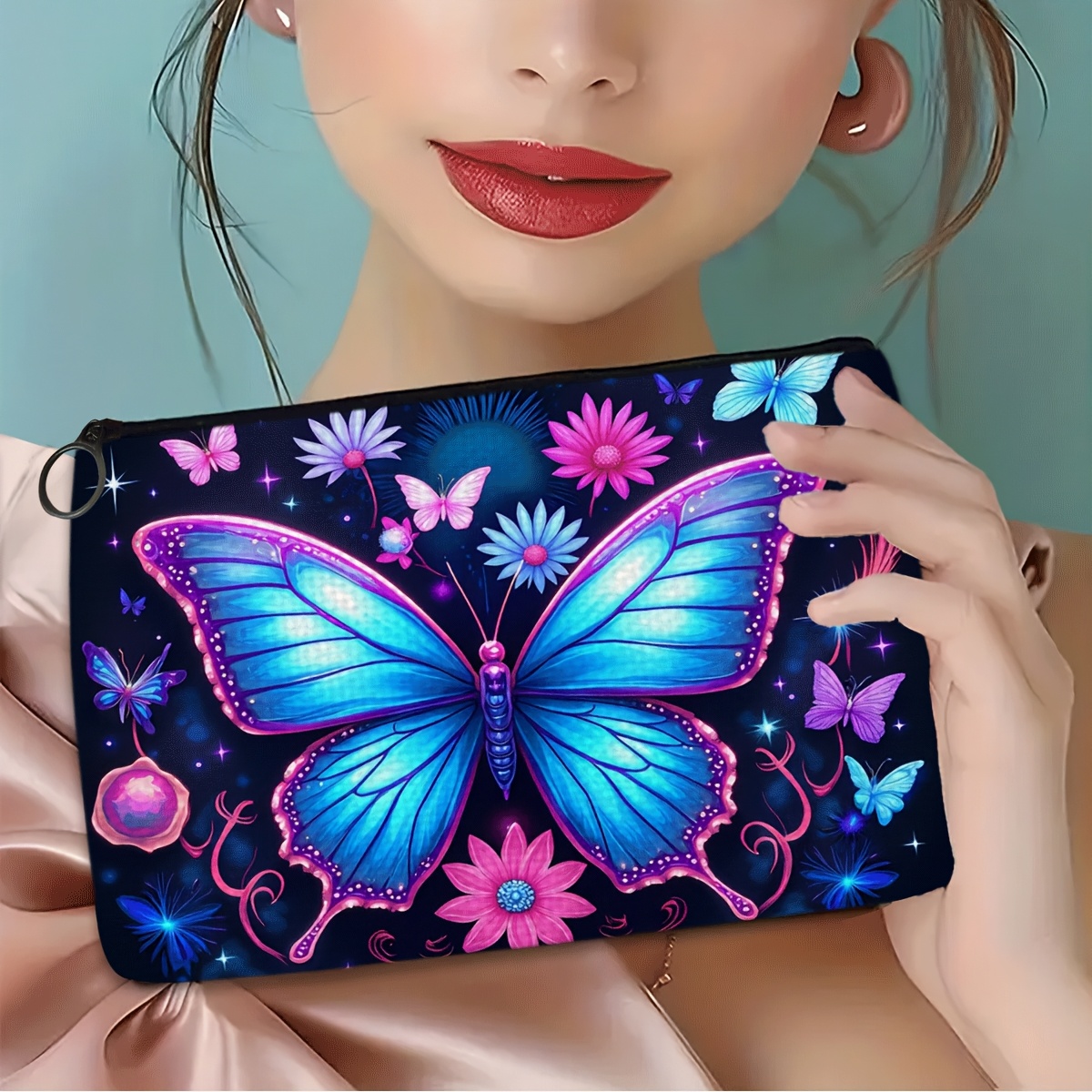 TEMU 1pc Blue Travel Storage Bag, Makeup Pouch Organizer - Features A Zip Closure, Suitable For Travel, Cosmetics, And Home Use, With A Beautiful