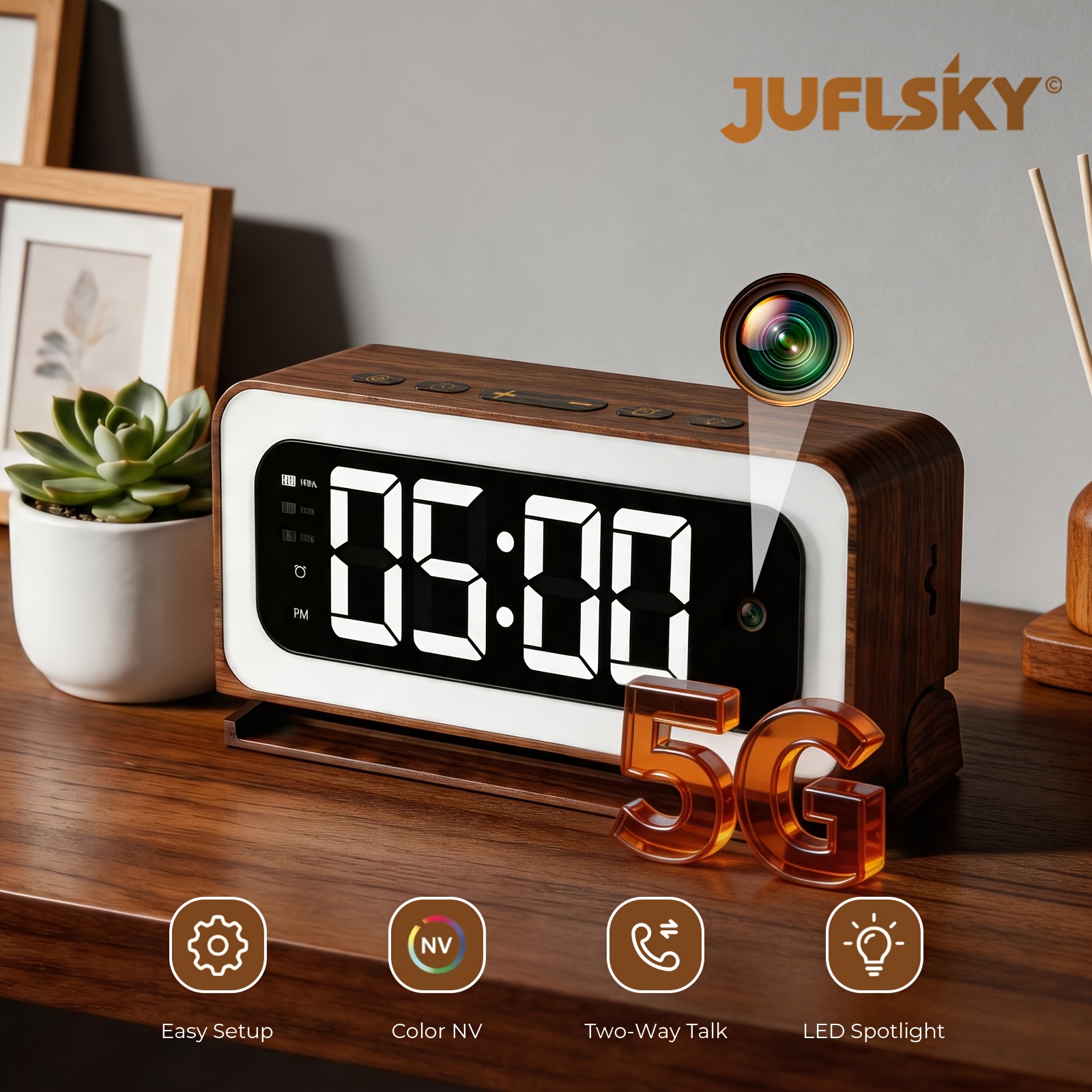 2K Clock Camera, 5G And 2.4G Wifi Indoor Pet Nanny Cameras with Alarm for Home, Full Color Night Vision, Human Motion Detection, Local SD Storage