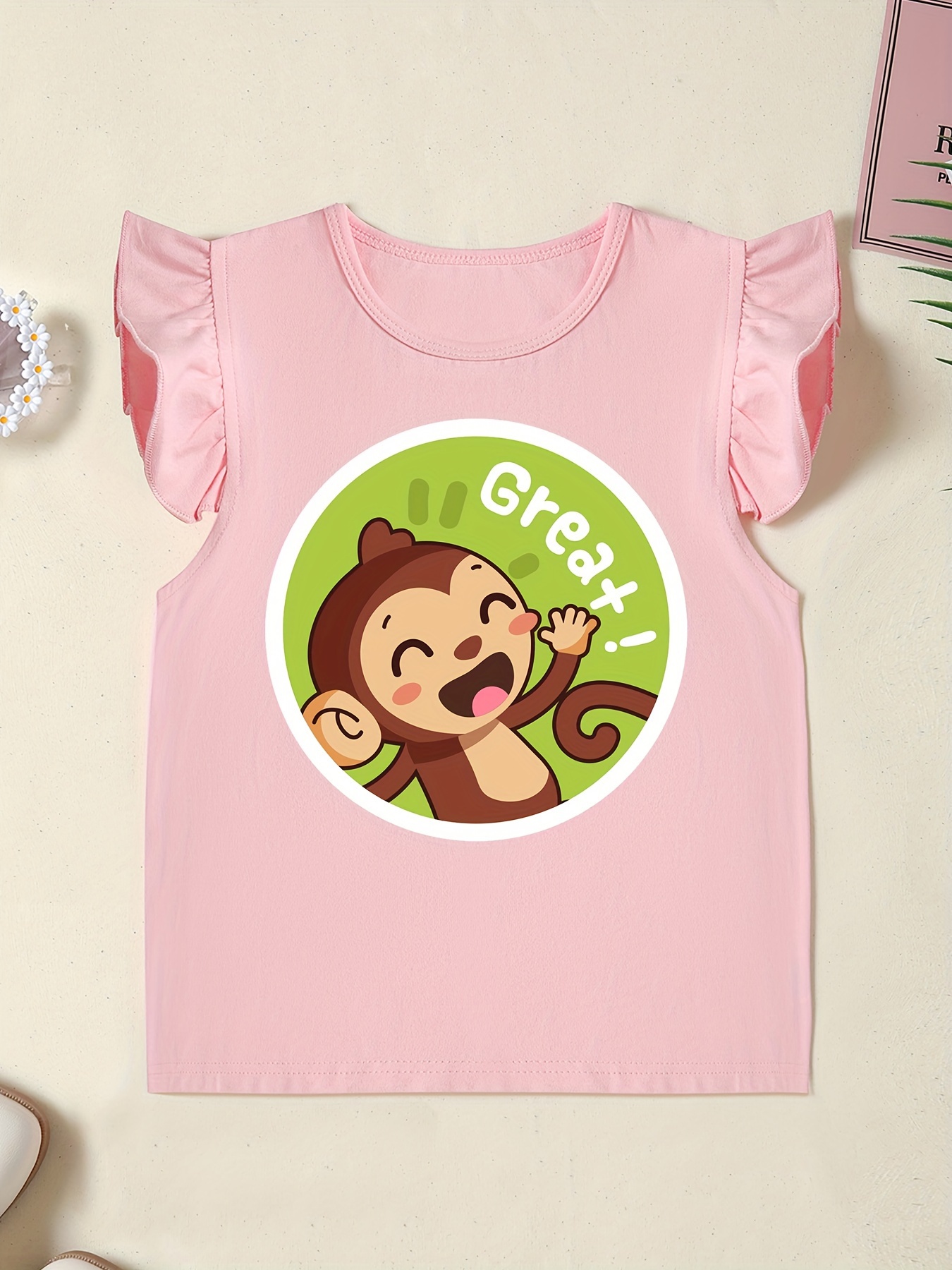 great cartoon monkey graphic print tee baby girls chic Temu Oman