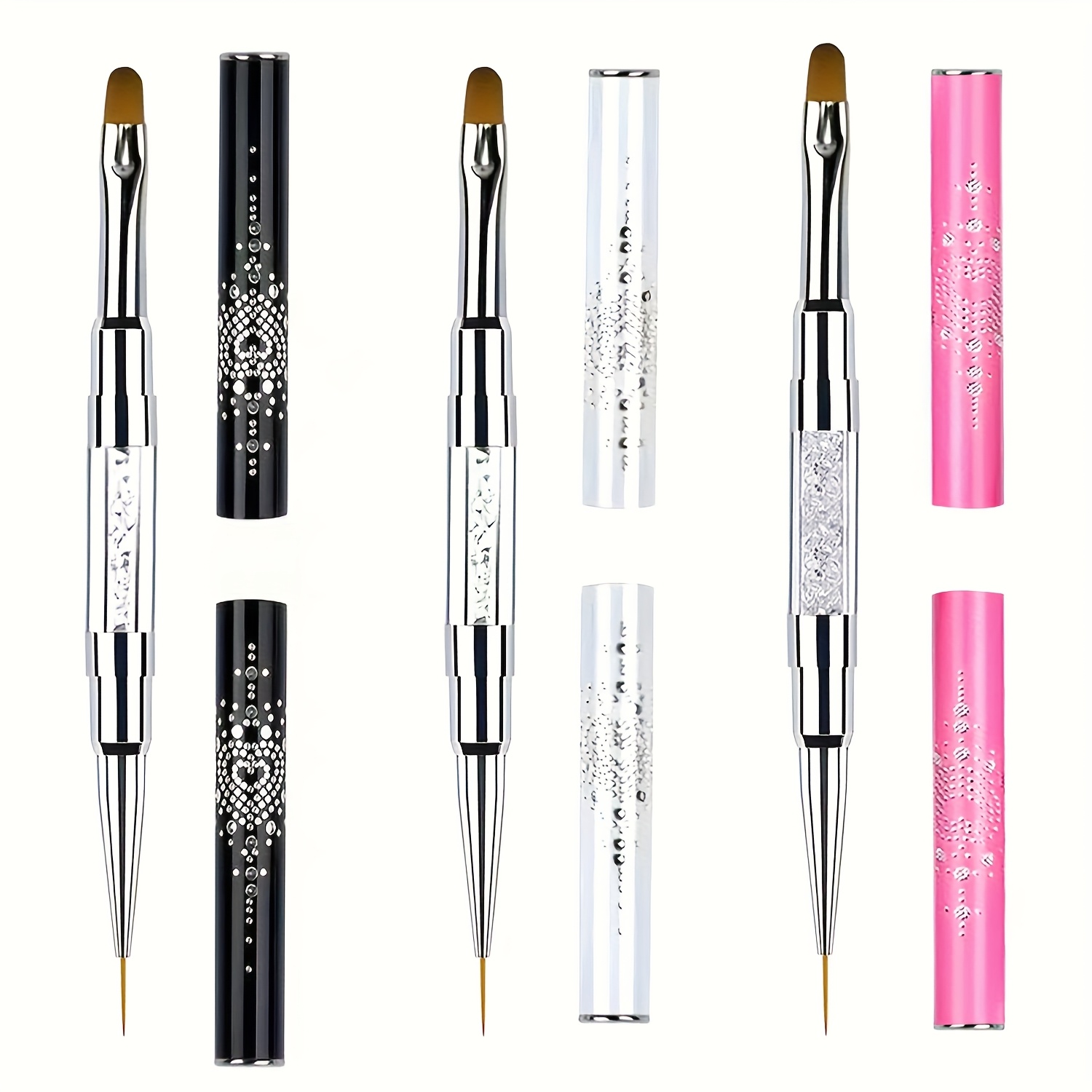 E-shop 3-teiliges Nagelkunst Pinsel Set mit doppelter Spitze und flachen Borsten - Französische Maniküre, Präzisions-Mal- und Zeichenset für