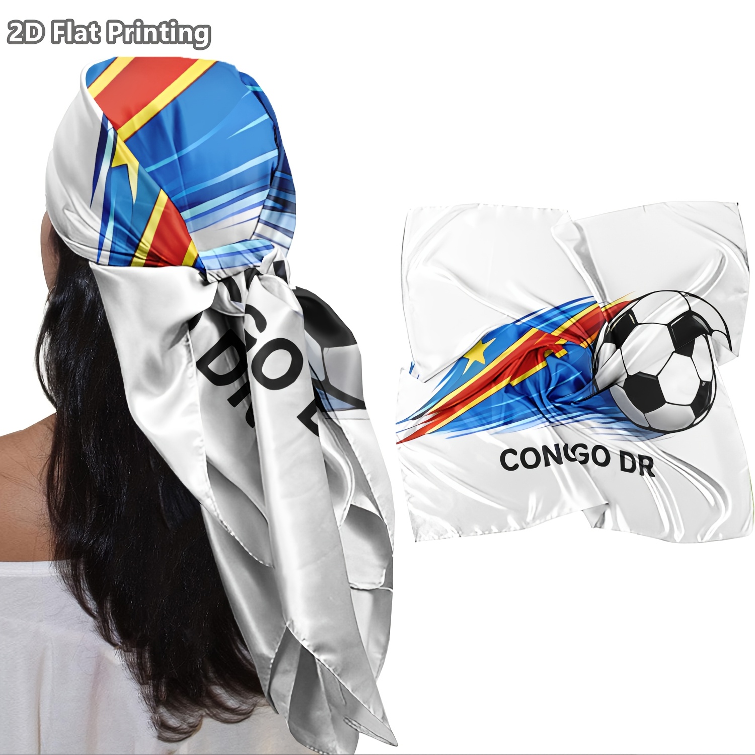 TEMU 1pc 2d Flat, Democratic Congo Football Theme Trendy Square Headscarf, Unisex Multi-functional Scarf, Versatile Style Scarf, Shawl, Headband,