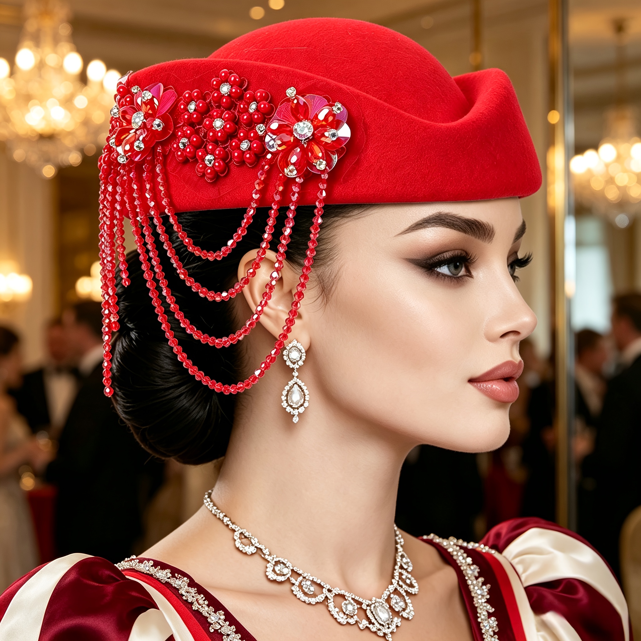 TEMU Vintage Robuste avec Pompon en Strass et Perles, Accessoire de Robe de Banquet pour Femmes, Chapeau Floral de Luxe Léger, Chapeau Décoratif pour