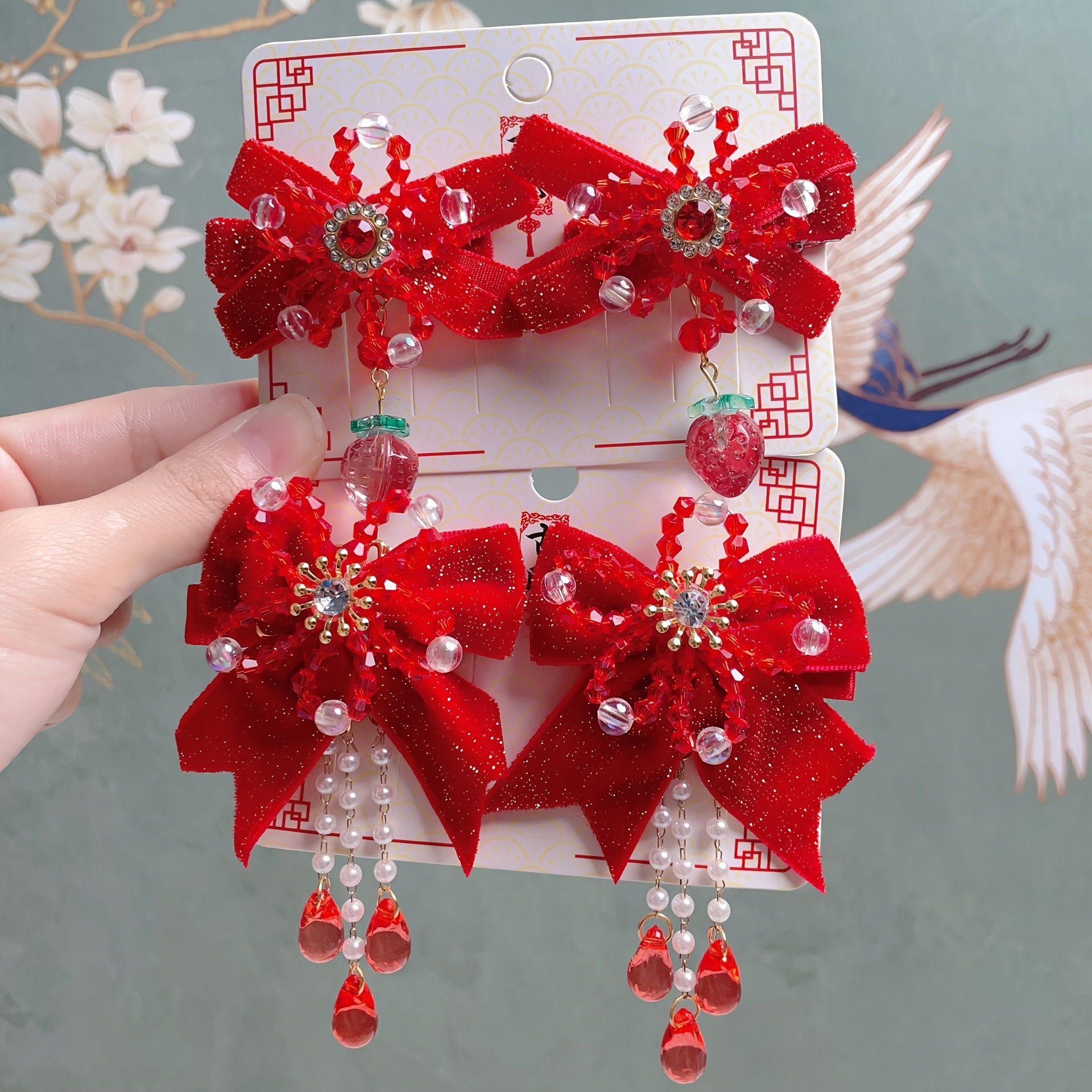 1pair red childrens hair clips cute bow hair accessories Product details 0